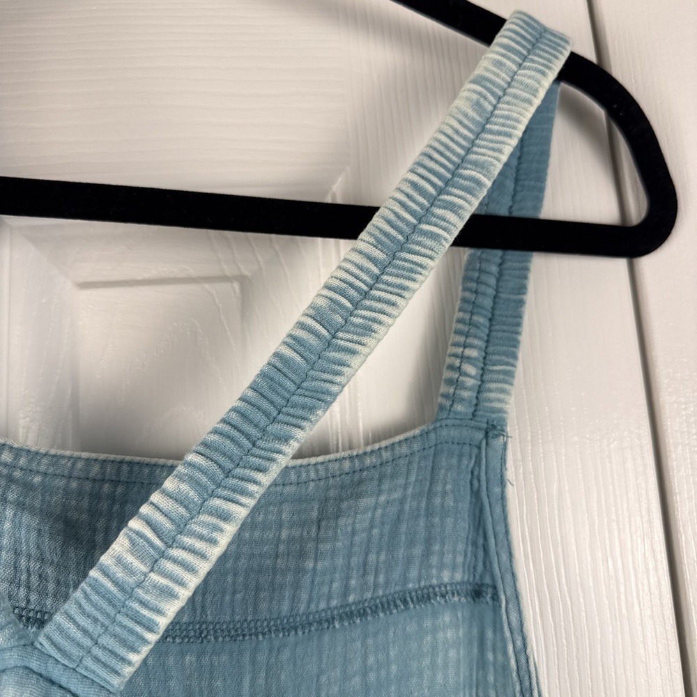 Zenana Dusty Teal Washed Double Gauze Wide Leg Overalls NWOT BOHO - Picture 10 of 15